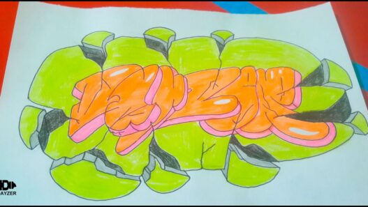 Example of vibrant graffiti art 3D sketches featuring bold colors and depth.