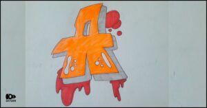 Graffiti letter 'A' drawn in bold, vibrant colors with artistic shading and a street-art style background.