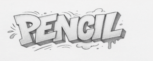 Pencil graffiti art drawing with bold letters and creative sketch elements.