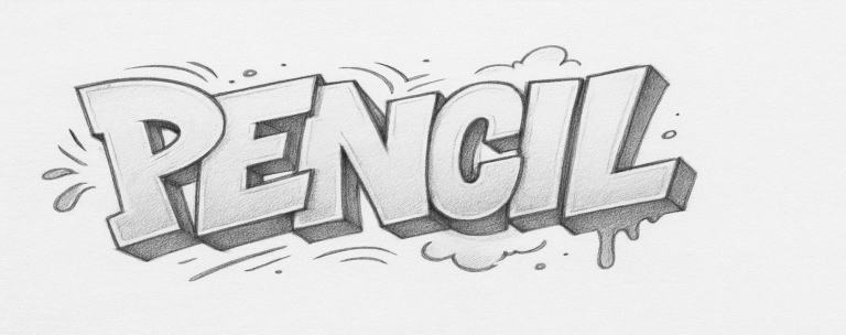 Pencil graffiti art drawing with bold letters and creative sketch elements.