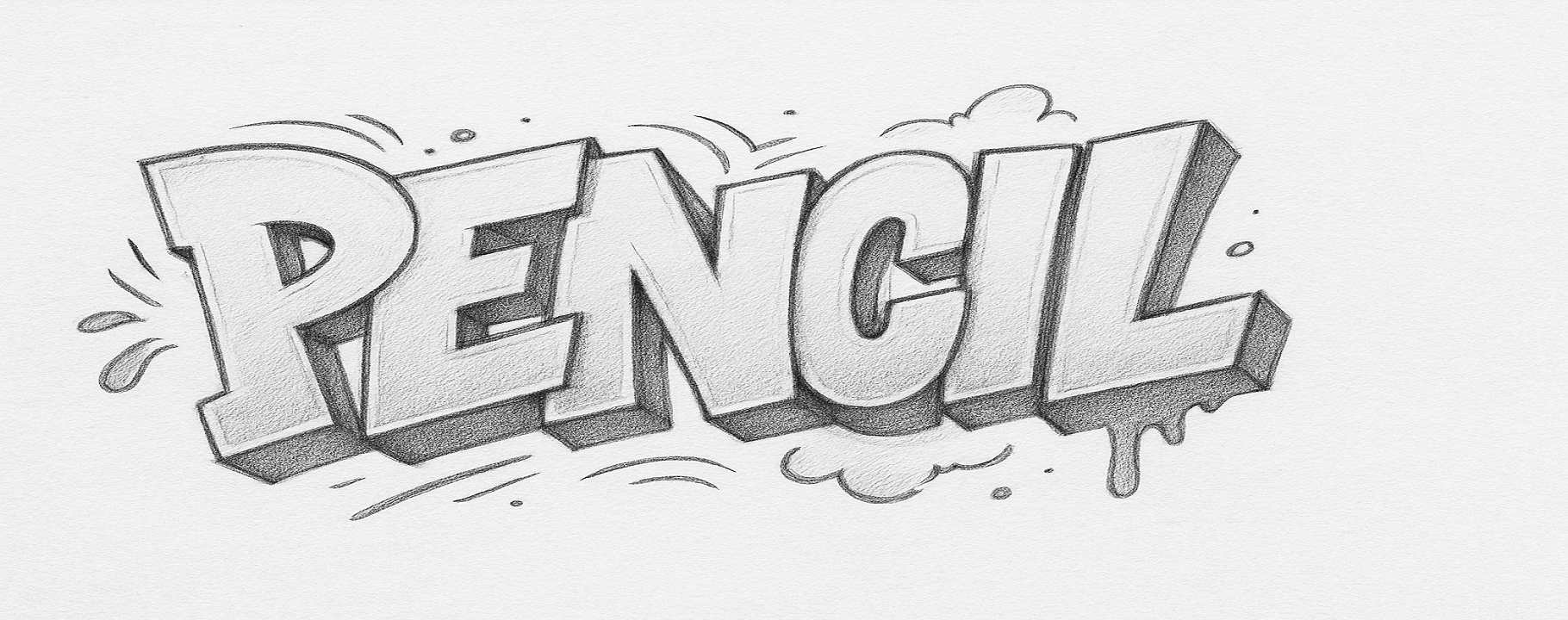 Pencil graffiti art drawing with bold letters and creative sketch elements.