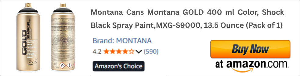 Colorful spray paint cans from top graffiti brands like Montana, Molotow, Loop, Kobra, and Ironlak arranged artistically on a graffiti-covered wall.