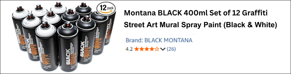 Montana BLACK 400ml Set of 12 Graffiti Street Art Mural Spray Paint (Black & White)