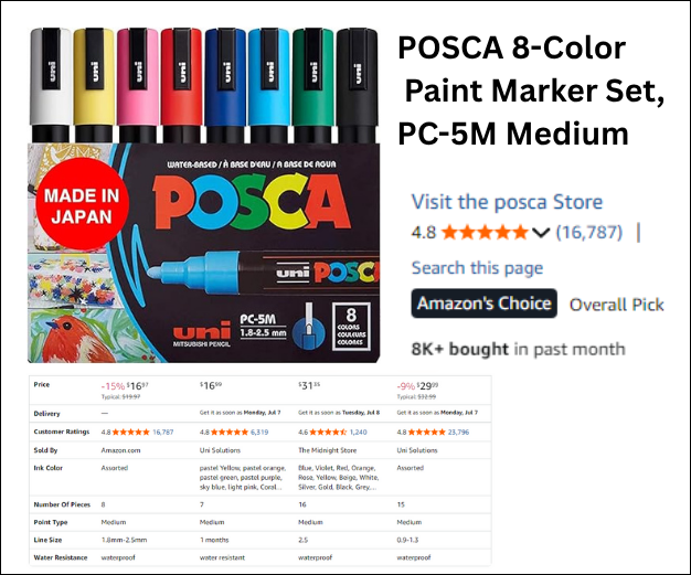 POSCA 8-Color Paint Marker Set, PC-5M Medium