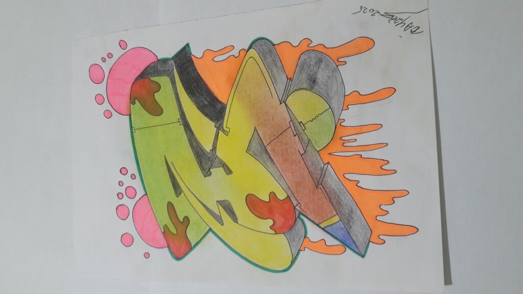 Colorful graffiti lettering styles showcasing bubble, block, wildstyle, and 3D letters on a wall