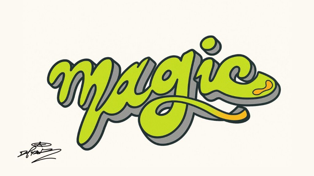 Hand-drawn typography art with simple bubble letters and creative decorative elements, perfect for beginners