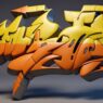 A digital graffiti artist sketching vibrant artwork on a tablet screen using Procreate in a modern studio.