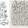 Colorful example graffiti alphabet font with bubble and wildstyle graffiti letters on a wall