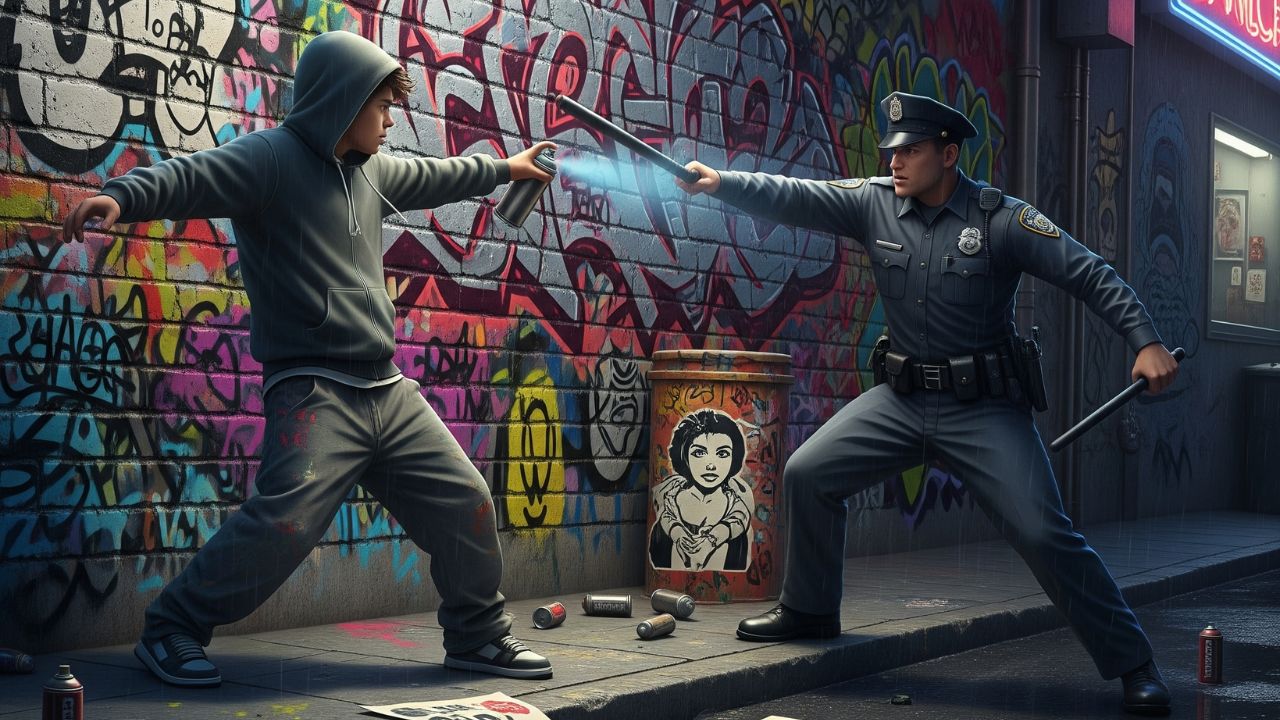 Graffiti on an urban wall representing freedom and vandalism in street art